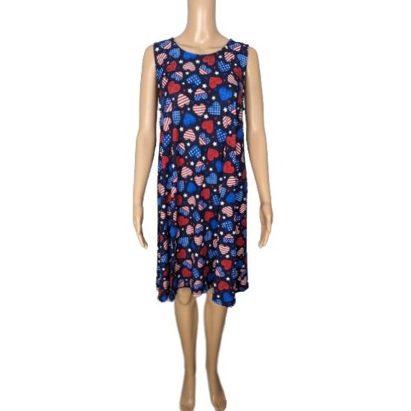 Allison Brittney Dresses & Skirts - Allison/Brittney Blue Patriotic Heart Print Swing Dress M
